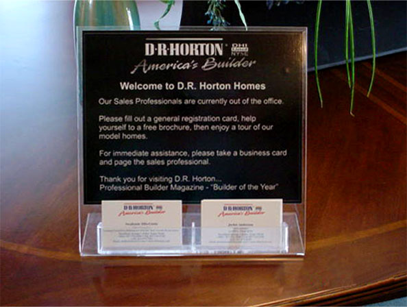 D. R. Horton table top display that holds business cards
