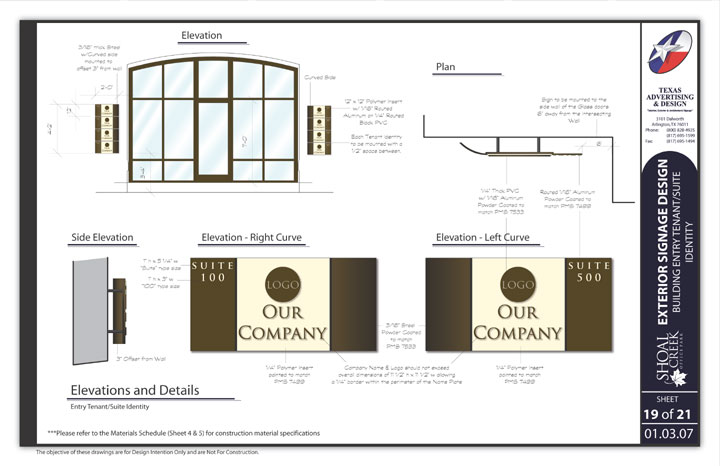 A page from the Shoal Creek sign program showing the tenant sign design