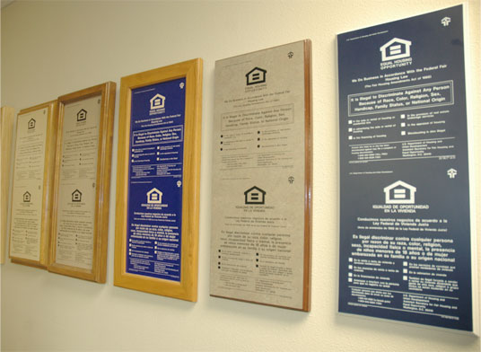 Examples of different options available for Equal Housing Opportunity interior displays